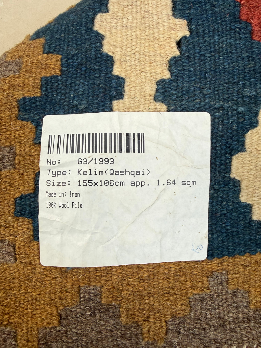 Beautiful genuine Persian Qashqai Kilim rug size:155x106cm