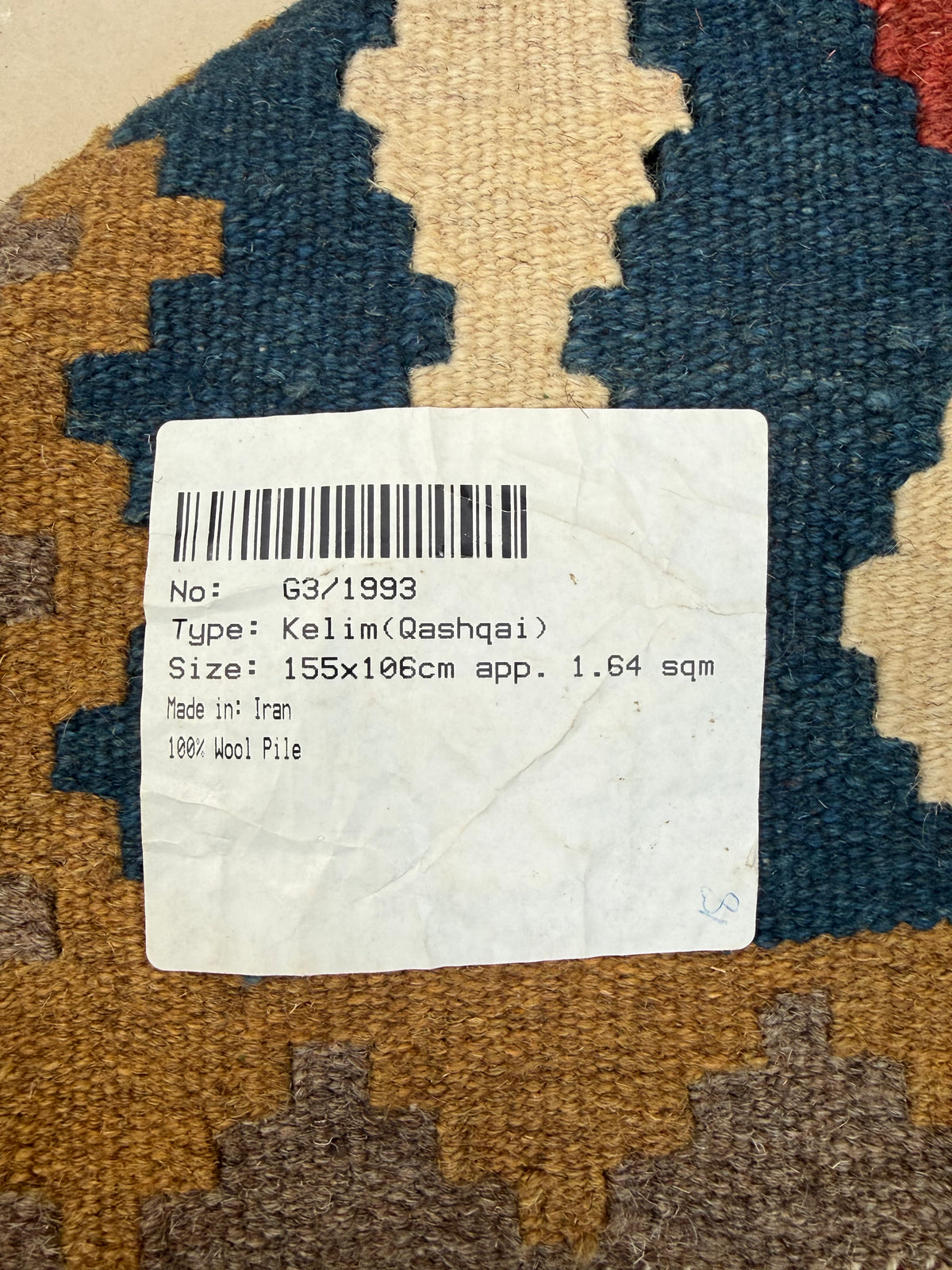 Beautiful genuine Persian Qashqai Kilim rug size:155x106cm