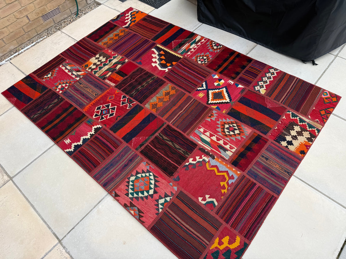 Persian Vintage Kilim Patchwork Rug size: 228x161 cm