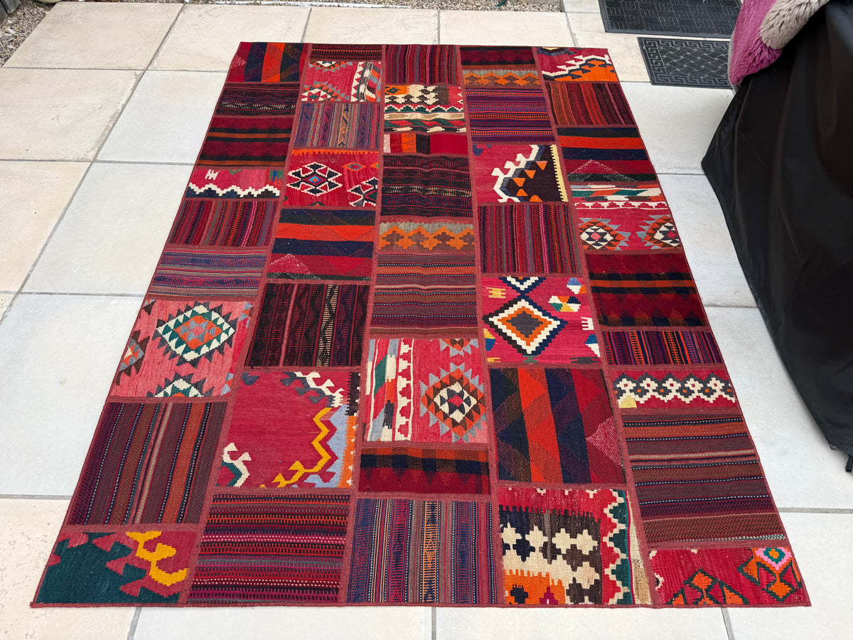Persian Vintage Kilim Patchwork Rug size: 228x161 cm