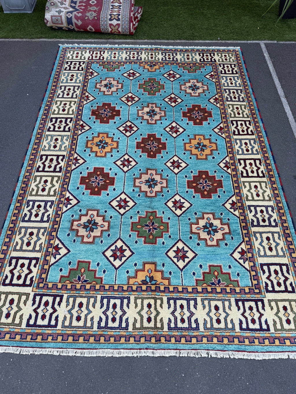 Stunning Indo Kazak Wool Rug – 292 × 200 cm