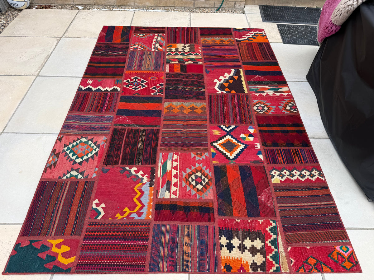 Persian Vintage Kilim Patchwork Rug size: 228x161 cm