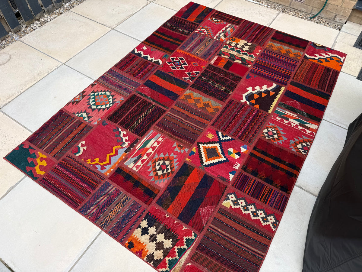 Persian Vintage Kilim Patchwork Rug size: 228x161 cm