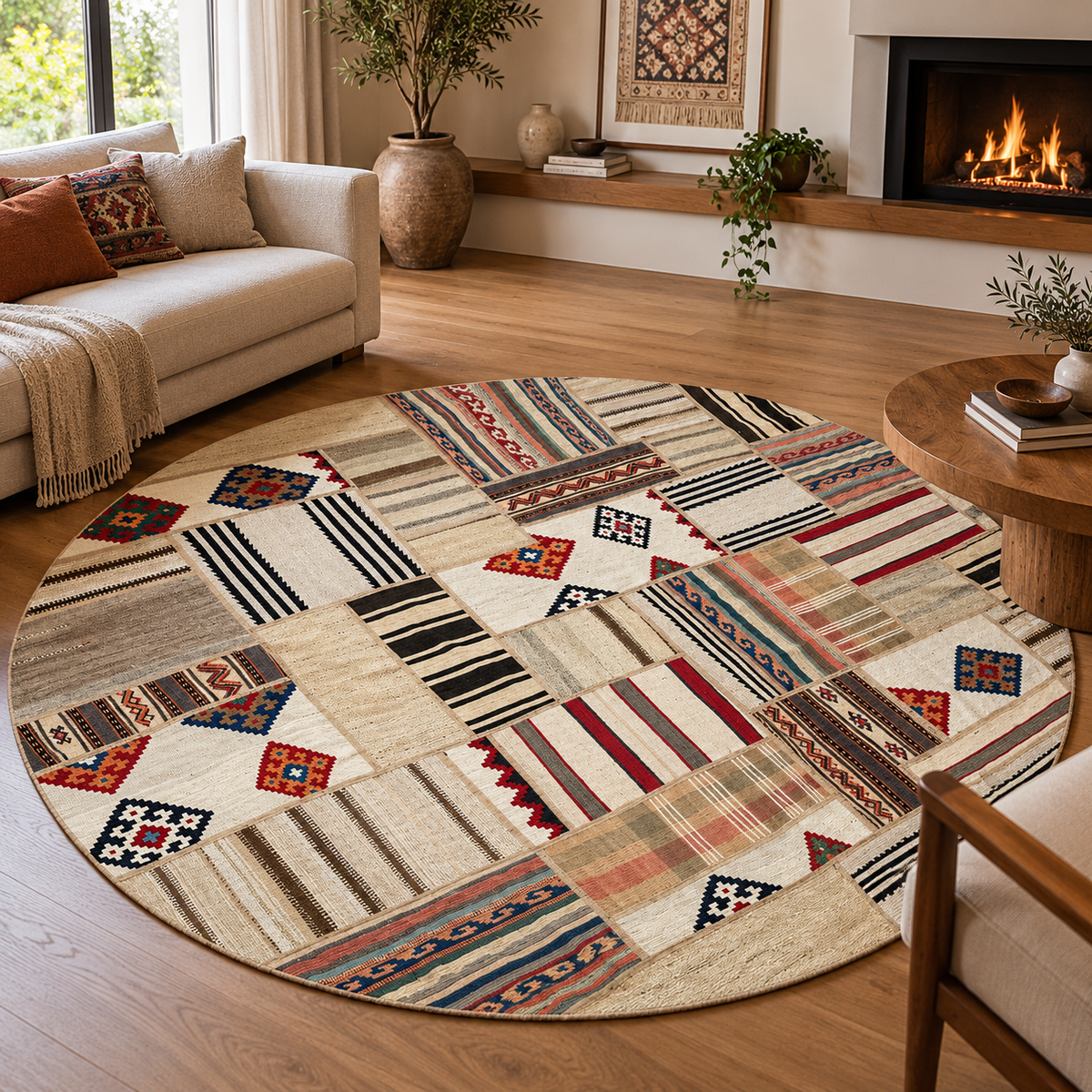 Unique Round Patchwork Kilim size 252x 252 cm